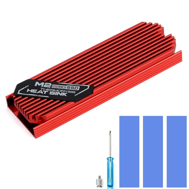 ASTARON M.2 Heatsink 2280 SSD Cooler with Nano Thermal Pads (1mm and 0.5mm) 2280 NVME M2 Thermal Pad Heat Sink for PC/PS5/Gaming Laptops (Red) - Image 1
